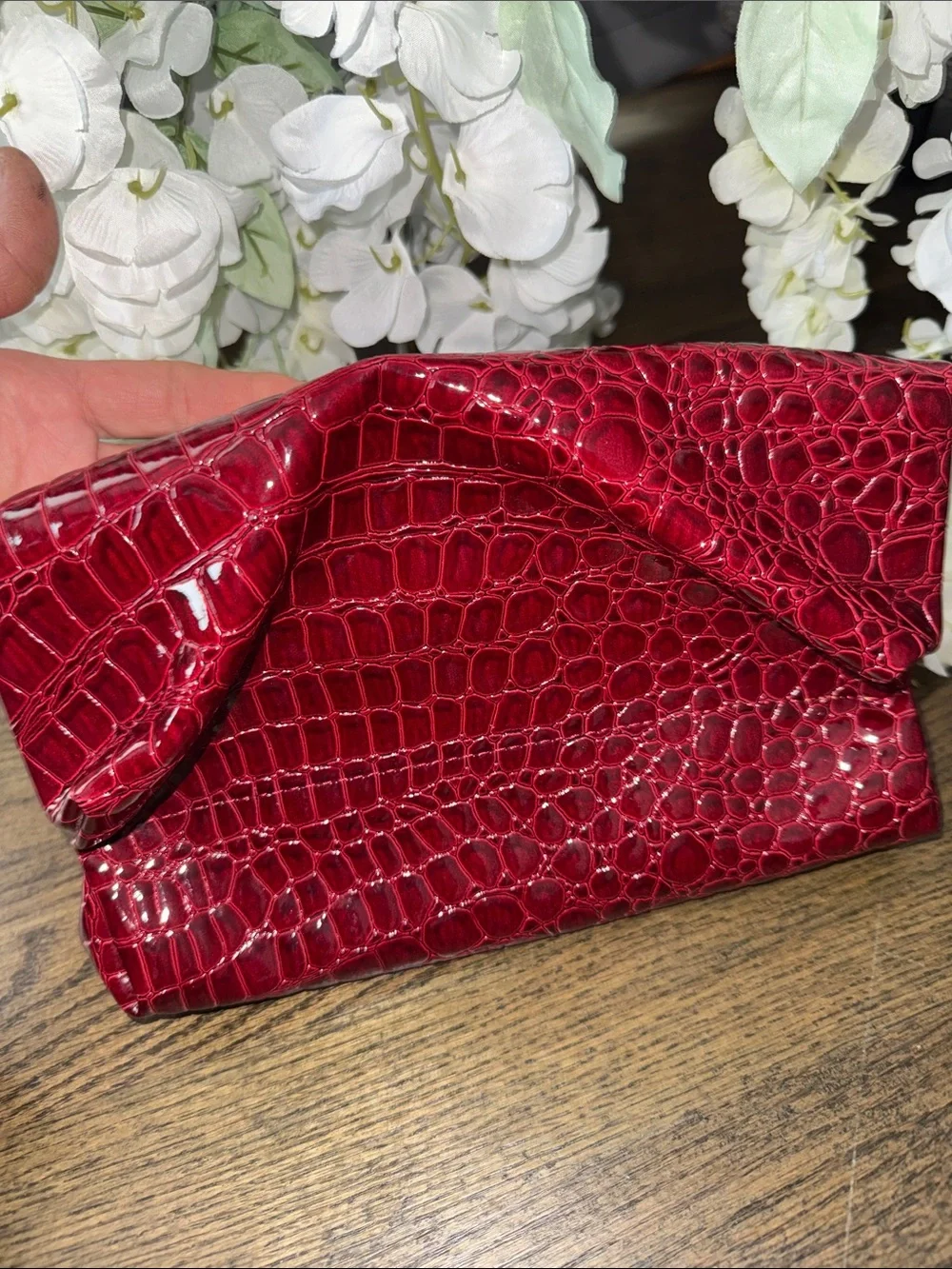 Red and Brown Croc-Embossed Women’s Clutch